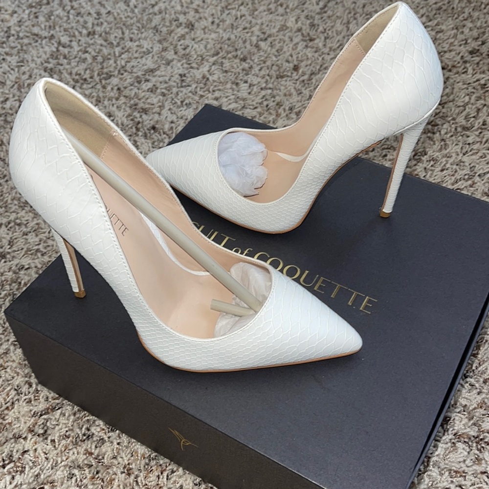Cult of Coquette white snake print vegan leather heals